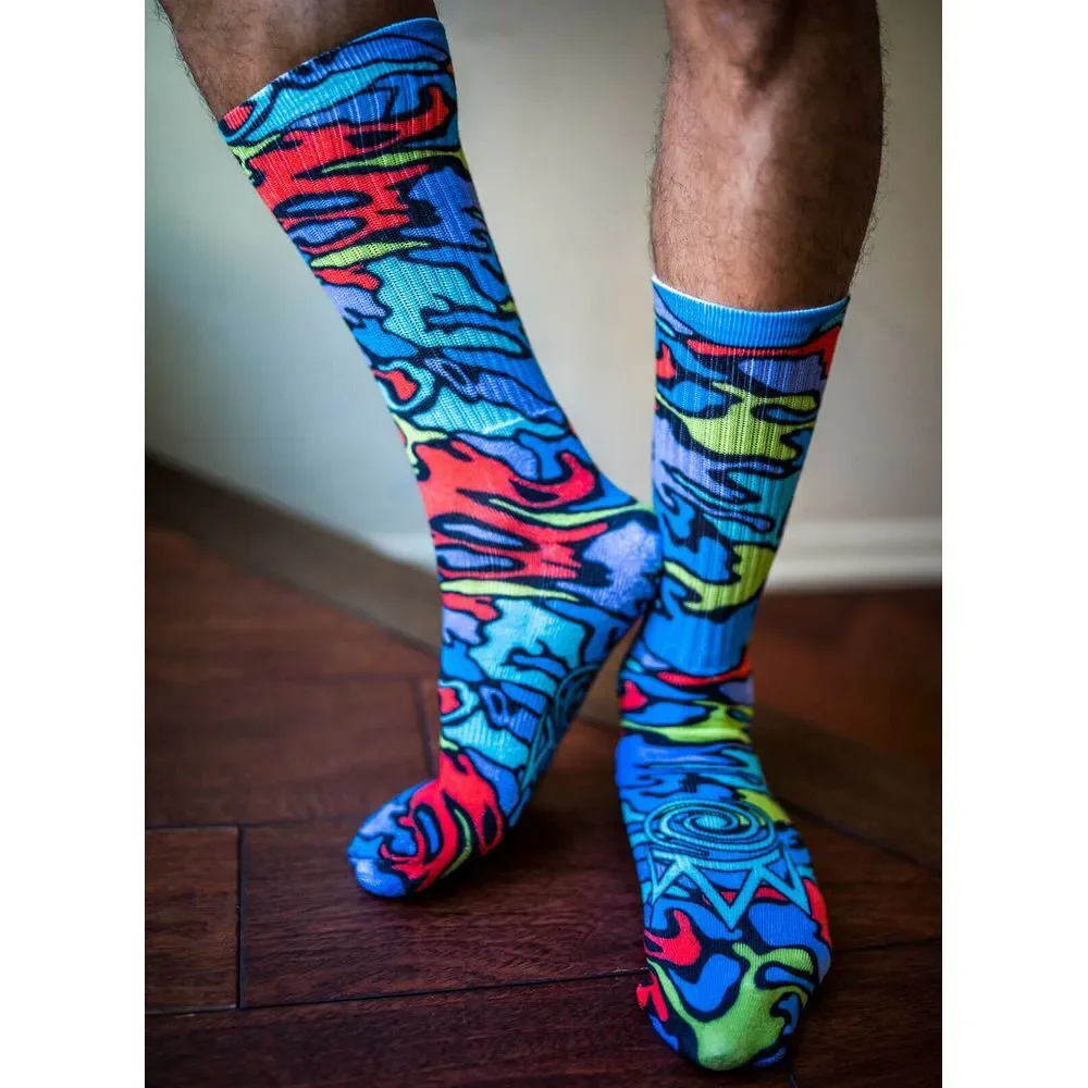 Blacklight Reactive Neon Camo Crew Socks Green Blue Orange Purple‎ NWT